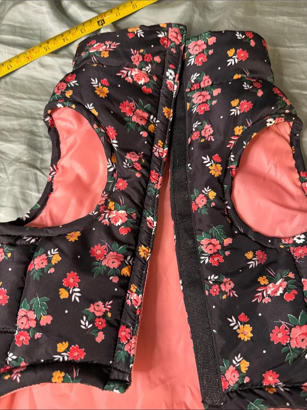 Play On! XL Dog Puffer Vest Coat Black Floral Pink Quilted Winter Jacket